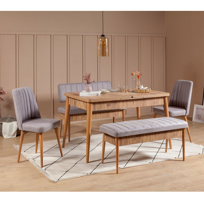 Hanah Home Vina Atlantic Soho Grey Juego de Mesa y Sillas Extensible